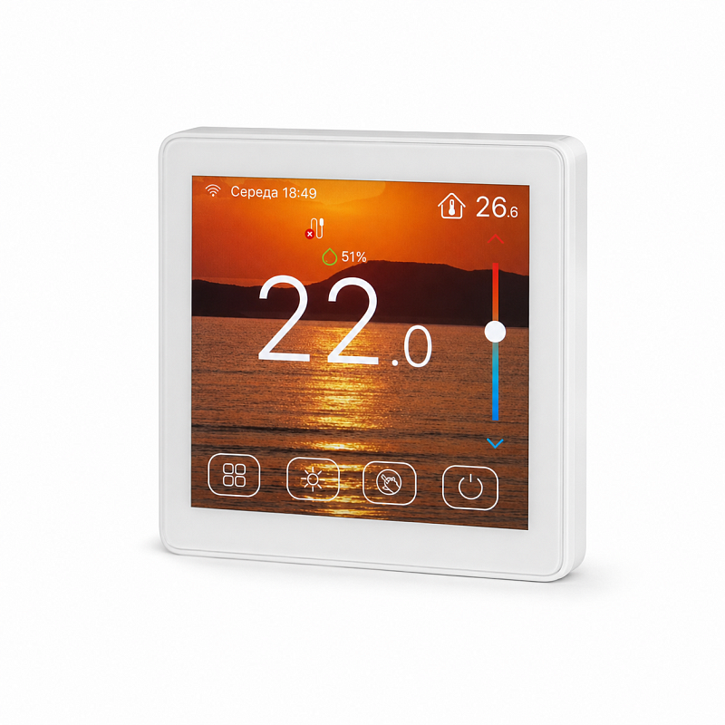 114351 Кімнатний сенсорний термостат з WiFi управлінням Tervix Pro Line WiFi TouchScren Thermostat (котел), біла рамка